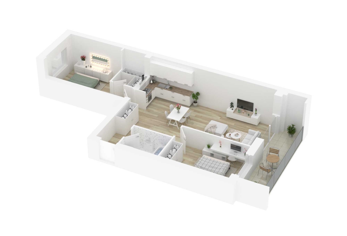 Flat K3-8 floor plan with furniture