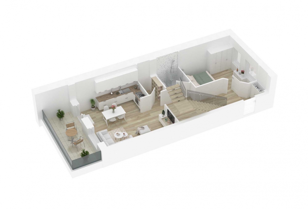 Flat K3-32 floor plan with furniture
